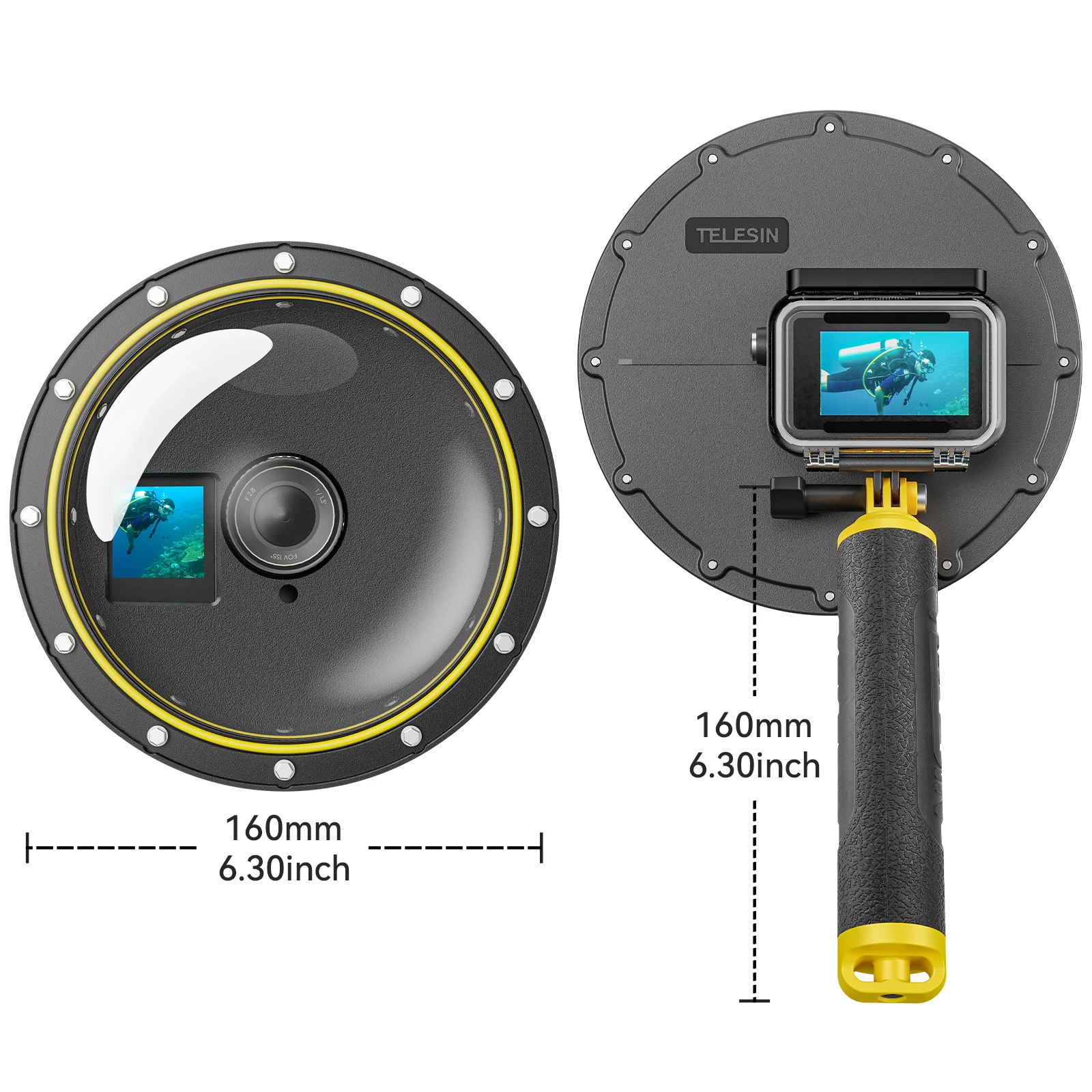 TELESIN Dome Port 30M Waterproof Case Diving Housing For DJI OSMO Action 3 4 Trigger Dome Cover Lens Action Camera Accessories