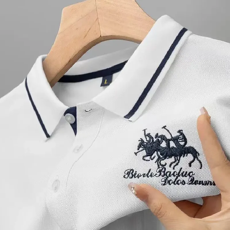 

POLO Embroidered Men's Polo Collar Knitted Shirt, Luxury Top, Casual Short Sleeve Collar T-shirt, Fashion Anti Wrinkle T-shirt