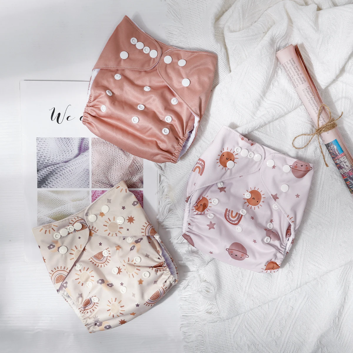 Happyflute 3 قطعة حفاضات الطفل القماش مقاوم للماء تصميم الجيب الجلد المدبوغ الداخلية موضة طباعة قابل للغسل حفاضات قابلة لإعادة الاستخدام للأطفال 3-15 كجم