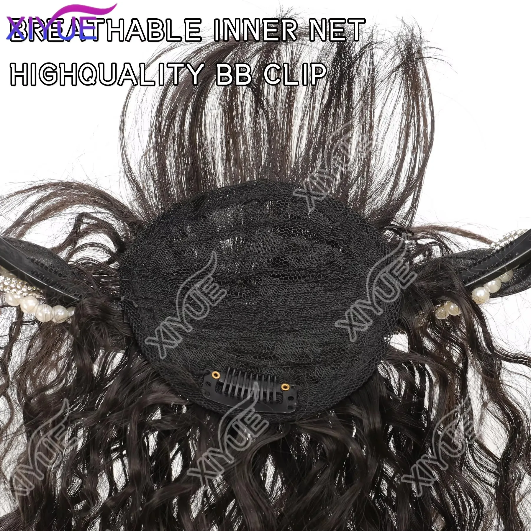 XY synthetic Hairband wig bangs wig female one natural curly hair covered white hair on the top of the head thin bangs wig piece