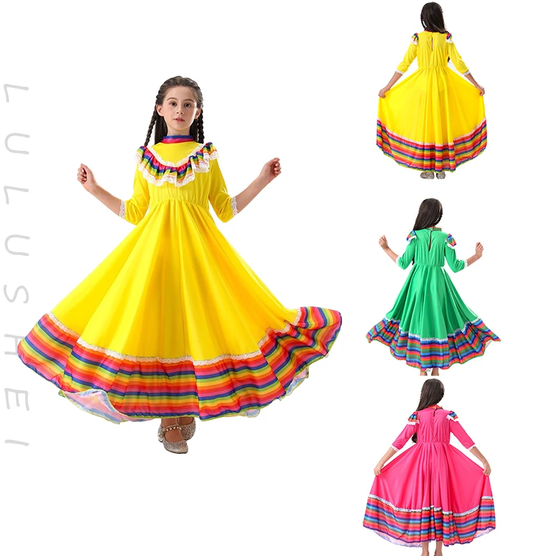 

Карнавальный фестиваль Пурим, празднование, длинное широкое распашное танцевальное платье для девочек, традиционное народное мексиканское сценическое платье