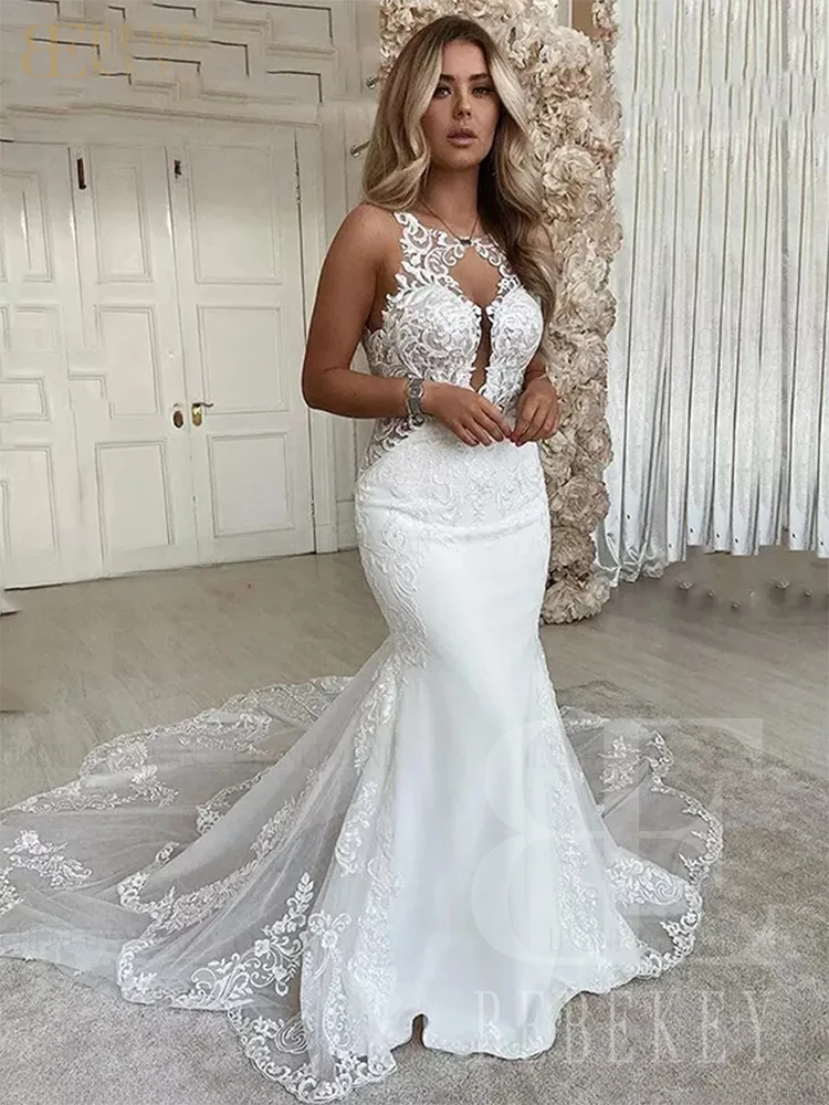 BEBEKEY فستان زفاف مثير مخصص من الدانتيل مع ذيل شابيل بدون ظهر حورية البحر لحفلات الزفاف فساتين زفاف فساتين رسمية