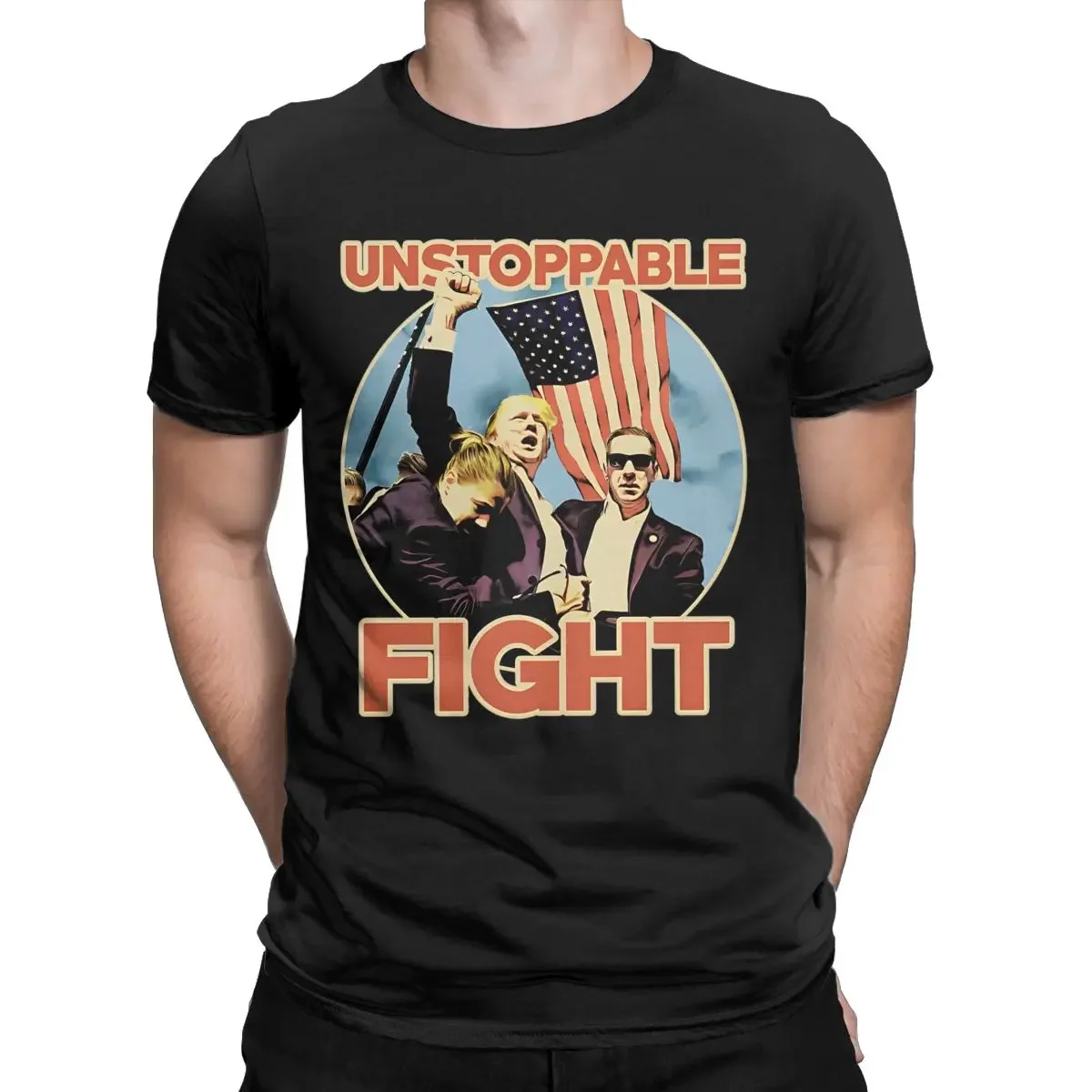 Vintage Trump Unstoppable Fight T-Shirt Men Crew Neck 100% Cotton T Shirts Assassination Attempt Short Sleeve Tee Gift merch