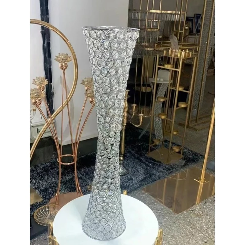 Wedding flower ornament bracket crystal beaded gold flower stand glass vase wedding ornament