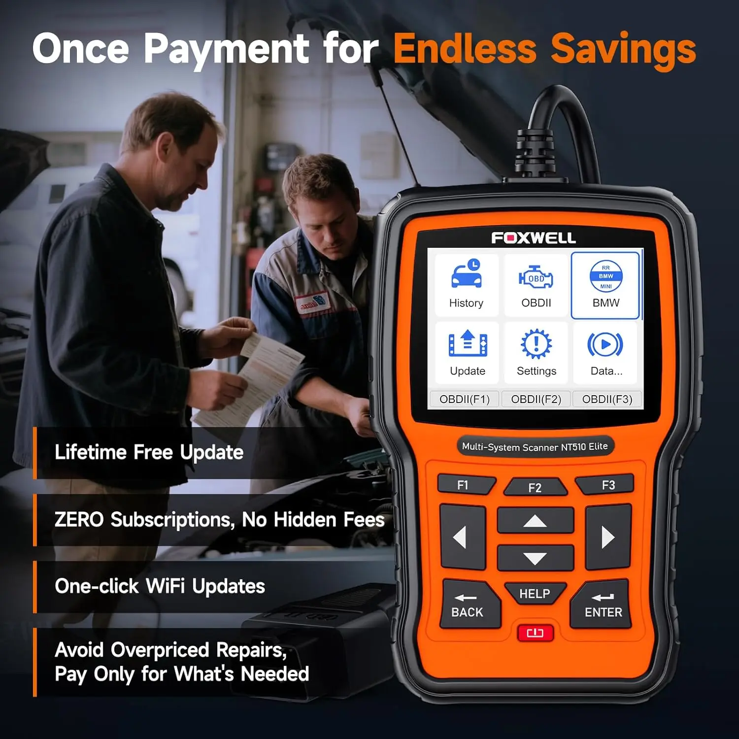 فوكسويل NT510 النخبة obd2 الماسح الضوئي لسيارات BMW جميع قارئ رمز النظام ABS SRS DPF TPMS اختبار نشط obd2 أدوات الماسح الضوئي التشخيصي