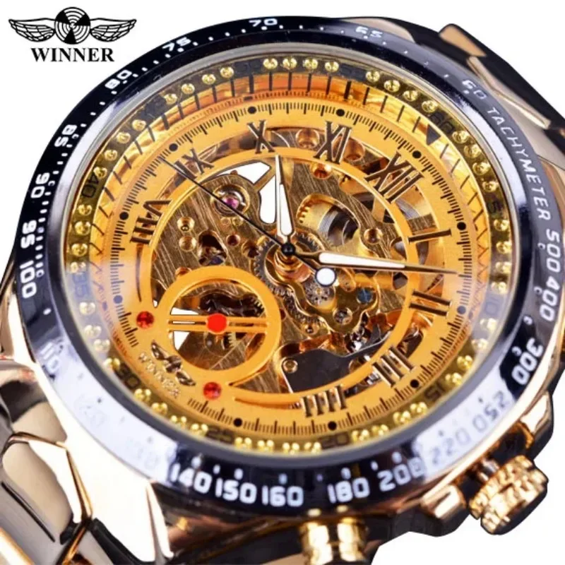 Winner Mechanical Sport Design Bezel Golden Watch Mens Watches Top Brand Luxury Montre Homme Clock Men Automatic Skeleton Watch - view 3