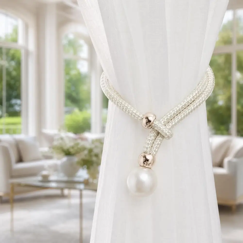 Strong Curtain Fasteners Curtain Ties Durable No-drill Curtain Tiebacks Adjustable Pull-out Buckle Holdbacks Pearl for Room