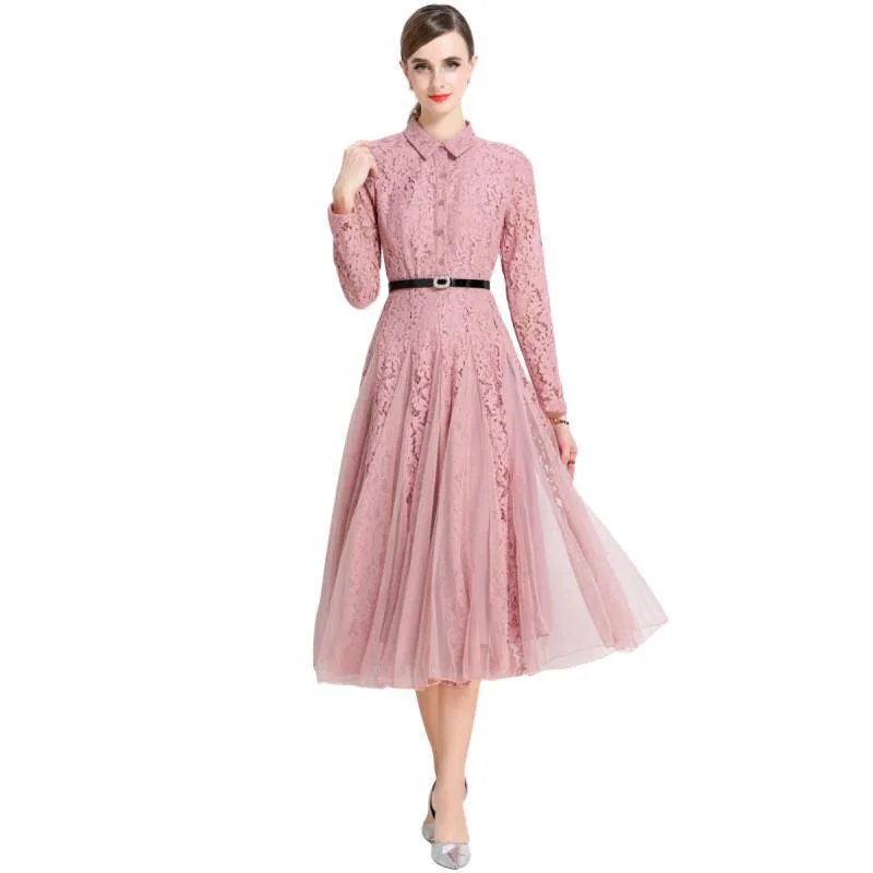 Ele Long Dr Taille Cinched Lace Me Splice Maxirock Sle Streetwear Polyester gestrickt mittlere Taille Thiened Long Sve