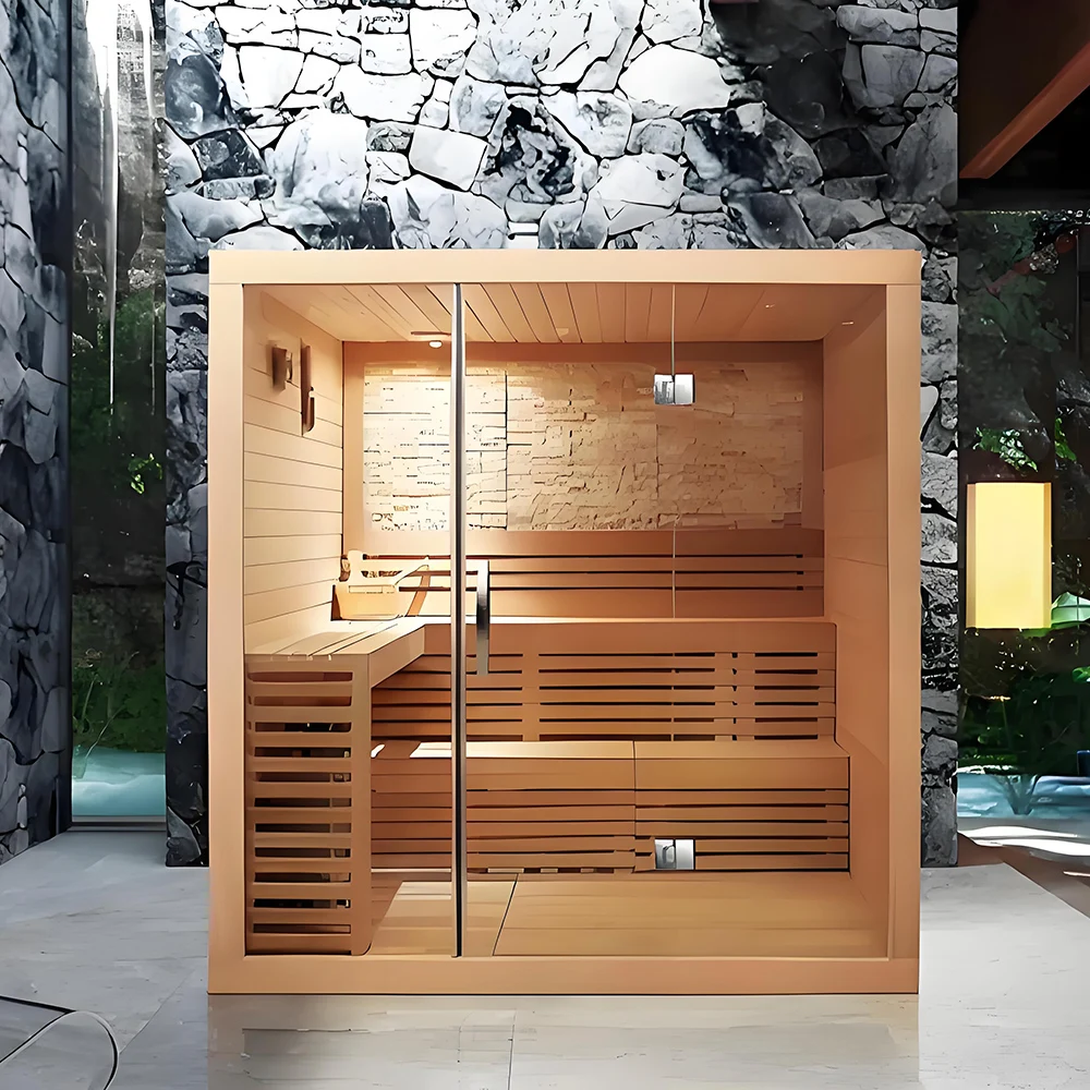 Factory Wholesale Electric Solid Wood Indoor Steam Sauna Room With Control Panel For Villa Relaxation