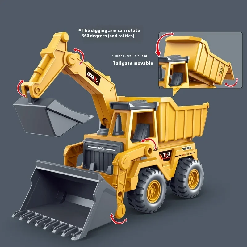 Large Inertia Excavator Bulldozer Carrying Soil Dump Truck Children's Engineering Car Boy Toy Car Simulation Model Birthday Gift