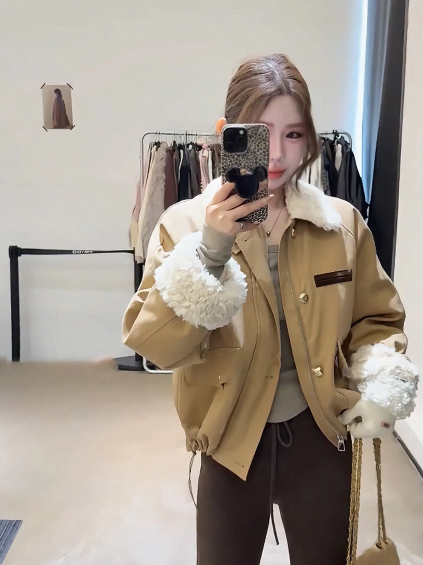 

Lamb Fur Collar Spliced Cotton Jaet Women's Winter Faionable Versatile Loose Cotton Clothing Warmth Outerwear Coat