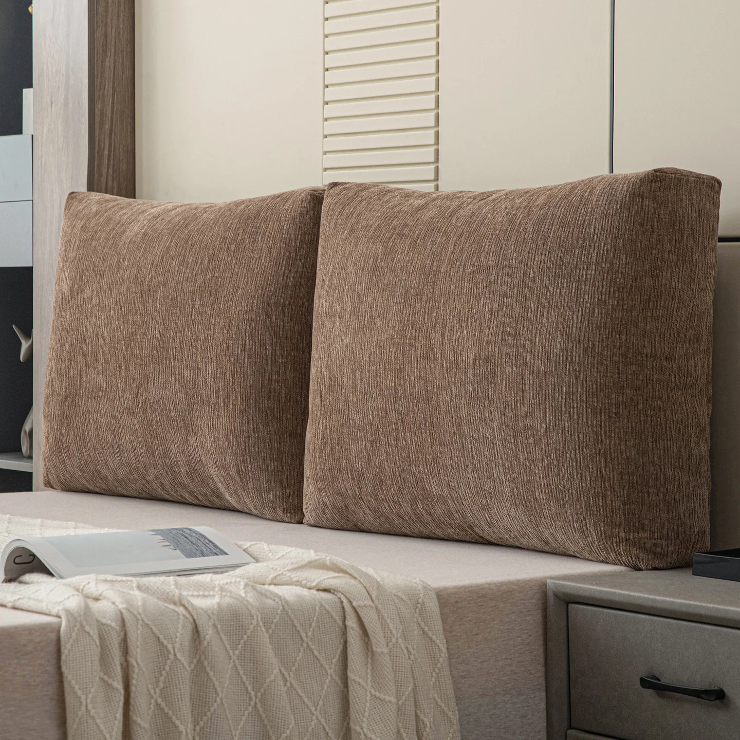 

AIWINSURE-Modern Bed Pillows for Headboard, Back Cushion Adult, with Zipper, Rectangular, Chenille, Solid Color