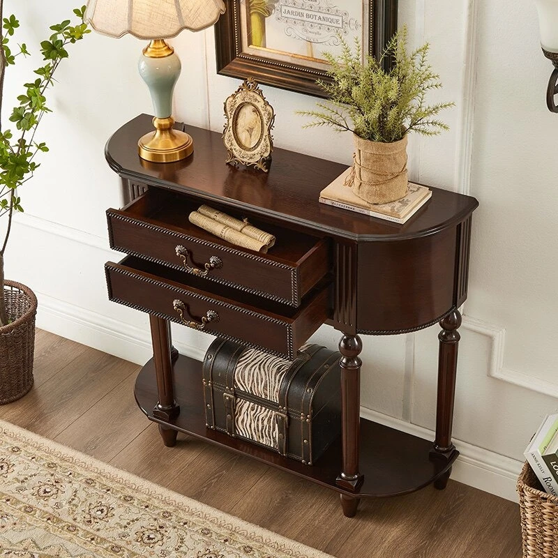 

semi-round solid wood console tables save space with drawers hallway table large capacity console d'entrée living room furniture