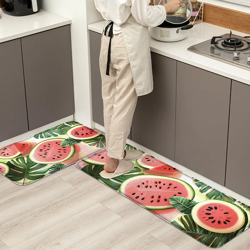 Sommer Wassermelone bedruckter Küchenteppich, maschinenwaschbar, Fußmatte, Innen- und Außenbodenmatte, Heimdekorationsmatte