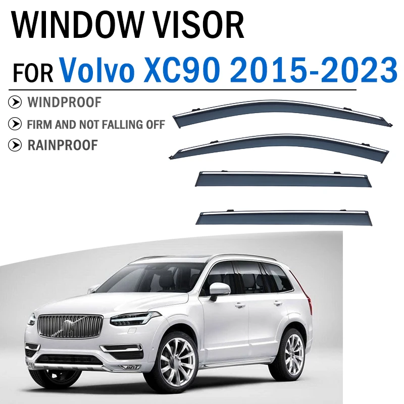 

Front Rear 4pcs For Volvo XC90 2015-2023 Window Visor Deflector Visors Shade Sun Rain Guard Smoke Cover Shield Awning Trim