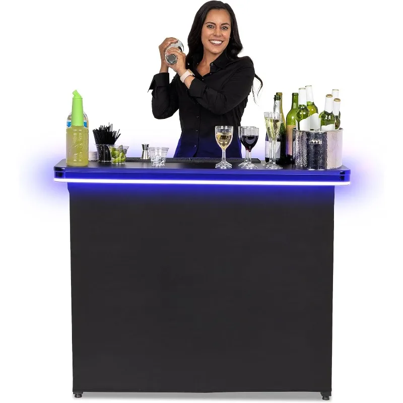 PRO Commercial Grade Portable Bar Table - Mobile Bartender Station for Events - Includes Black Skirt and Carry Case