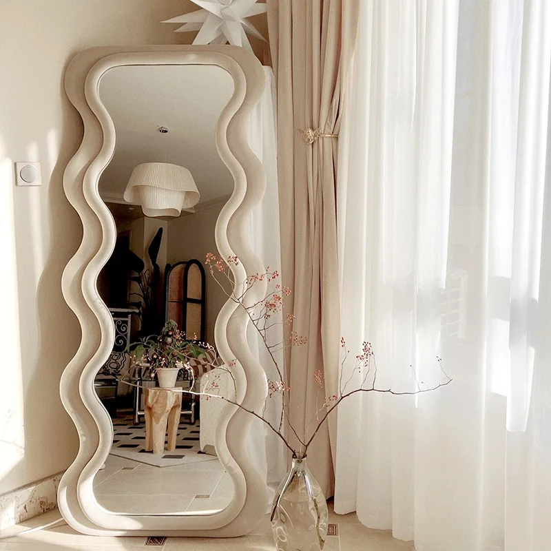 

Decorative Large Wave Mirror Full Length Shape Standing Irregular Large Floor Teddy Mirror Home Wall Decoration