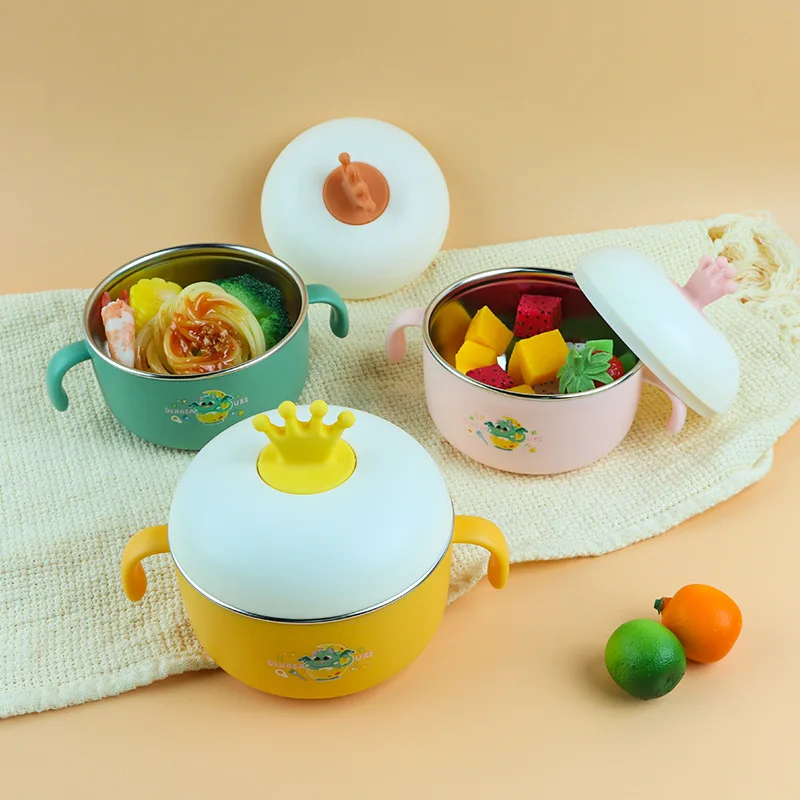 New Cartoon Baby Supplementary Food Bowl Children's 316 Stainless Steel Anti drop Anti scald Handle Dining Baby Tableware Bowl