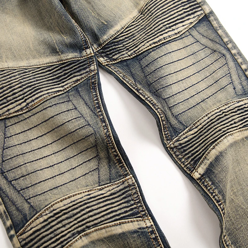 Jeans retrô plissado reto de motociclista masculino, calça casual de motocicleta de alta qualidade, outono, 2023