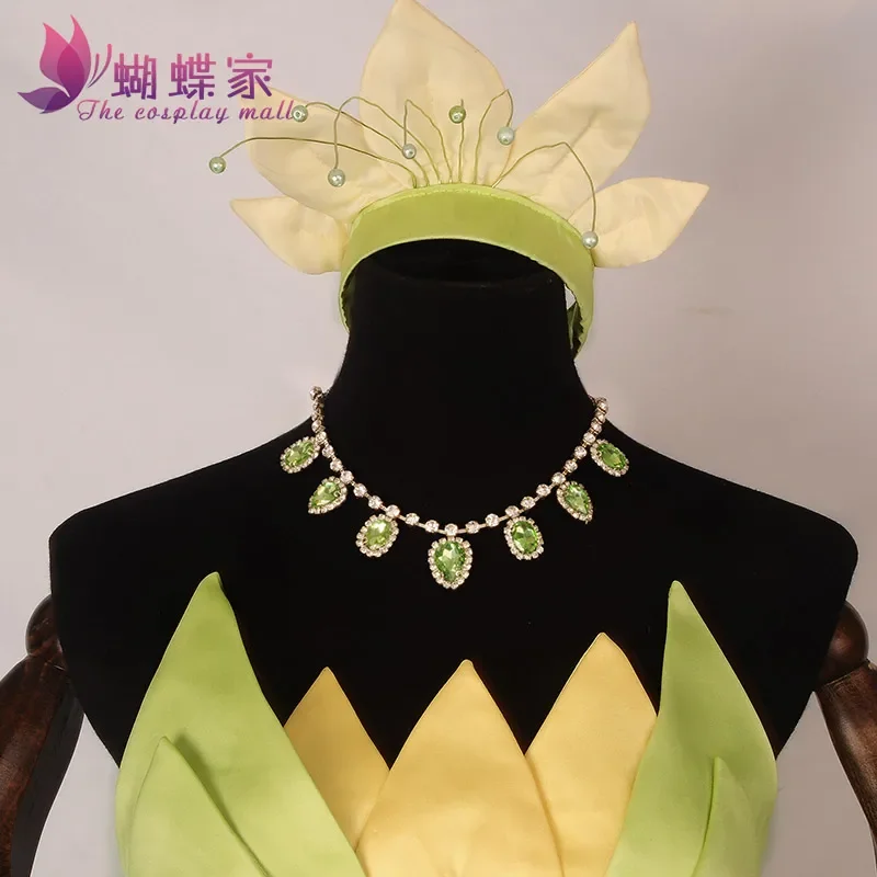 Princess Tiana Dress Cosplay Costume Carnival costume with hair accessory 11