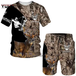 YUHA,Hunting  Summer Men's 3D Printed Camouflage Maple Leaves T-Shirt/Shorts/Suits Unisex Casual Outdoor Sportwear Short Sleeved