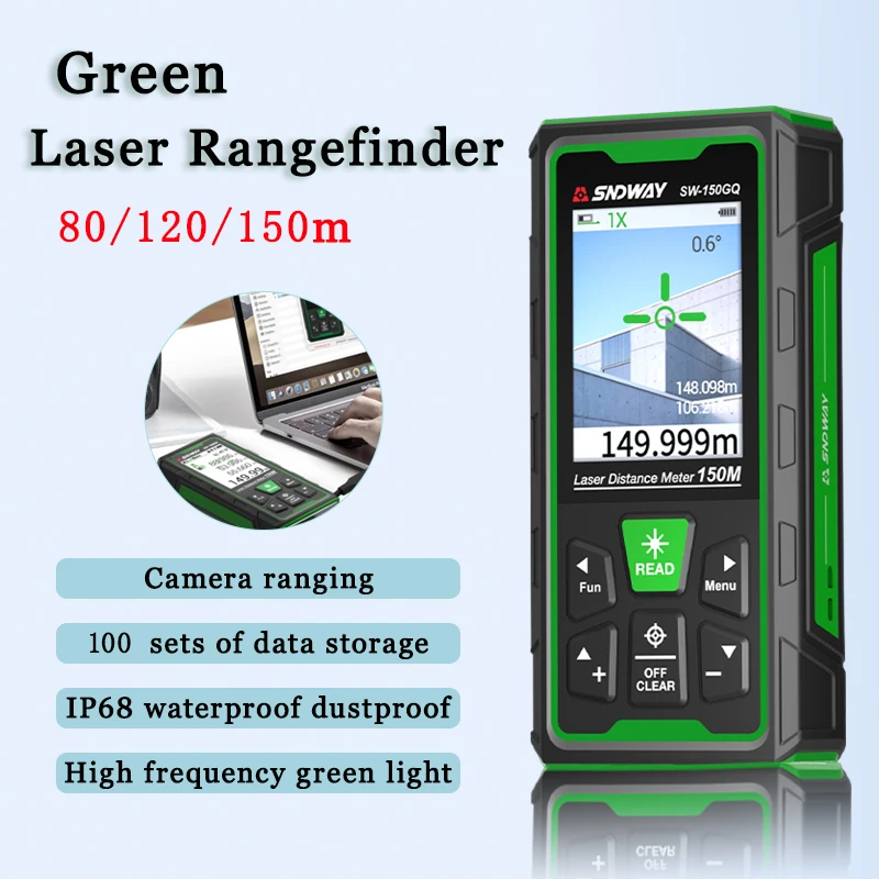 Green Laser Distance Meter 80/120/150M Waterproof Camera Rangefinder Electronic Level Ruler LCD Color Screen Laser Range Finder