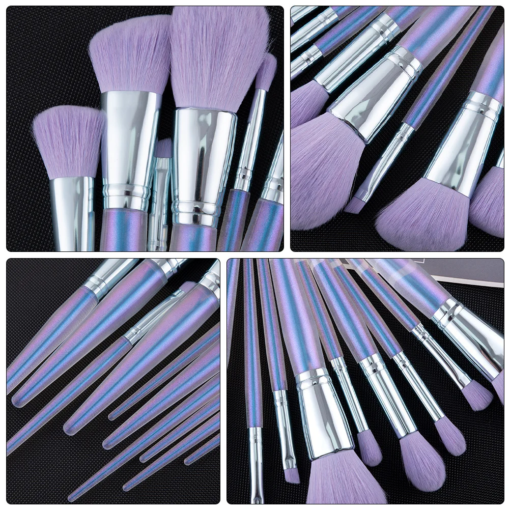 Set di pennelli per trucco da 10 pezzi in fibra artificiale viola per ombretto, fard, fondotinta, contorno della pelle sensibile, strumenti di bellezza per il viso