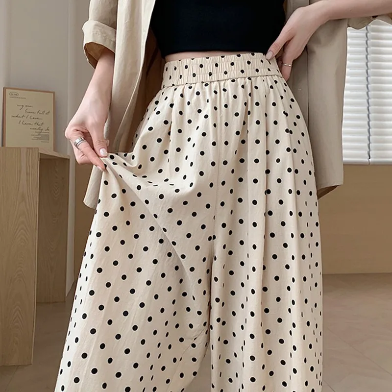 Hoge Taille Harembroek Vrouwen Nieuwkomer 2024 Zomer Koreaanse Stijl Vintage Polka Dot Losse Dames Enkellange Casual Broek W1769