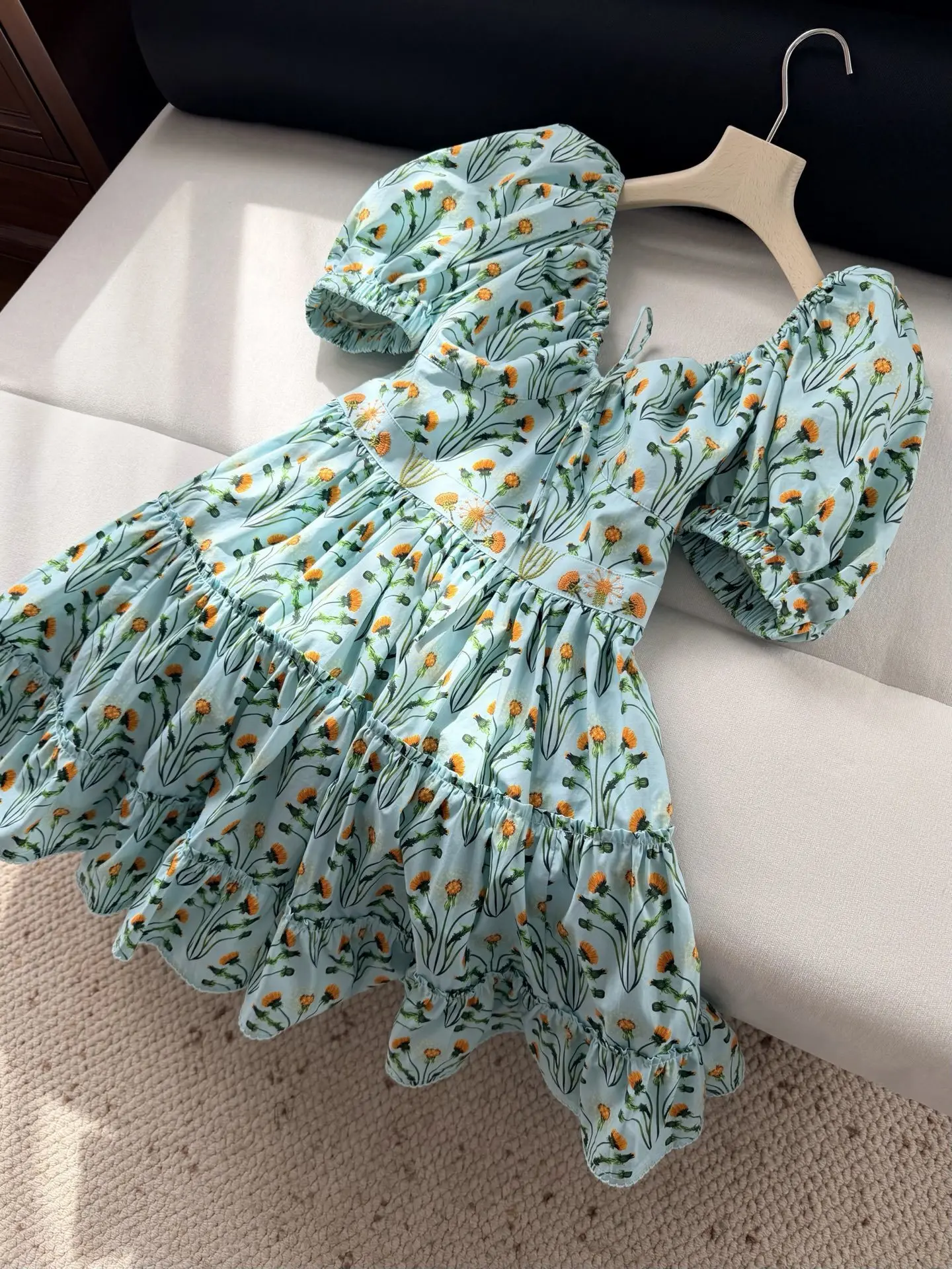 

Summer New High Quality Fashion Elegant Vacation Style Cotton/Hemp Positioning Embroidery Chrysanthemum Dress 2026 Women's Wear