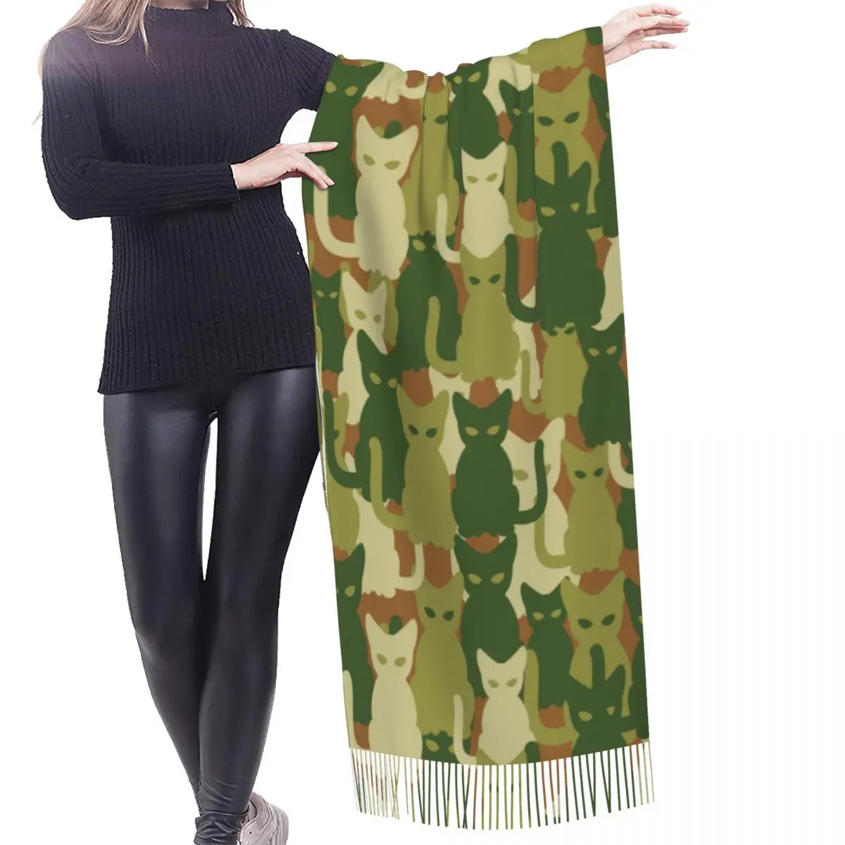 Autunno inverno sciarpe calde gatti militari esercito modello mimetico moda scialle nappa sciarpe avvolgere collo fascia hijab stola