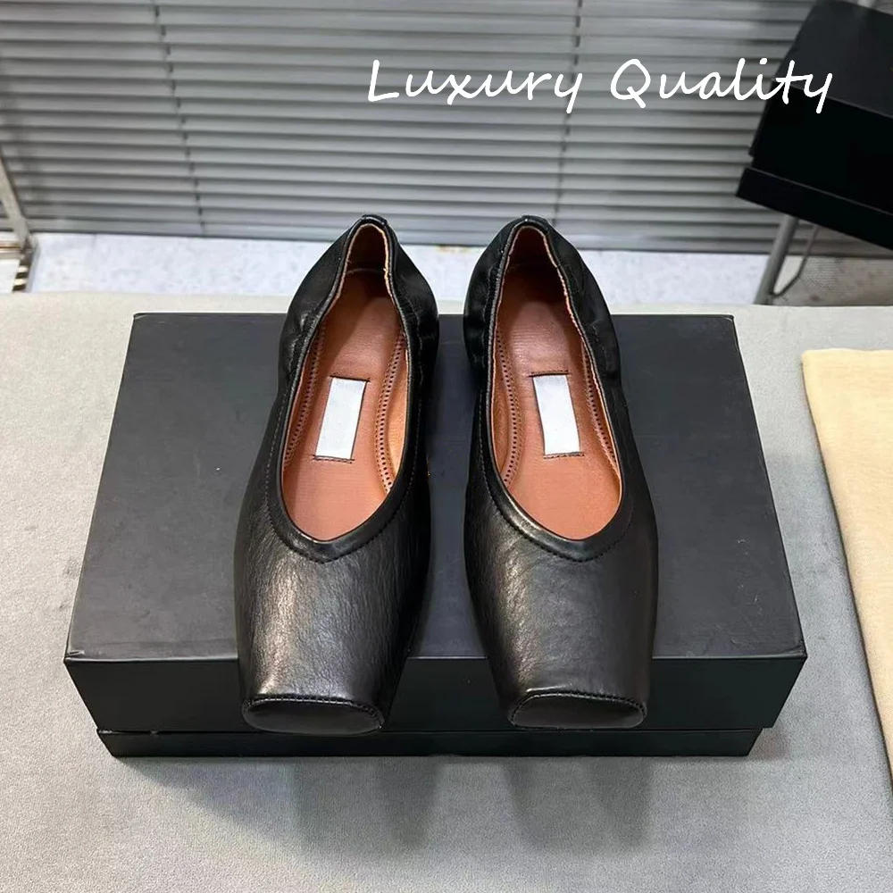 2024 New Women's Flat Shoes Square head Genuine Leather Solid Simplicity Style Casual Shoe Outdoor Vacation Shoes