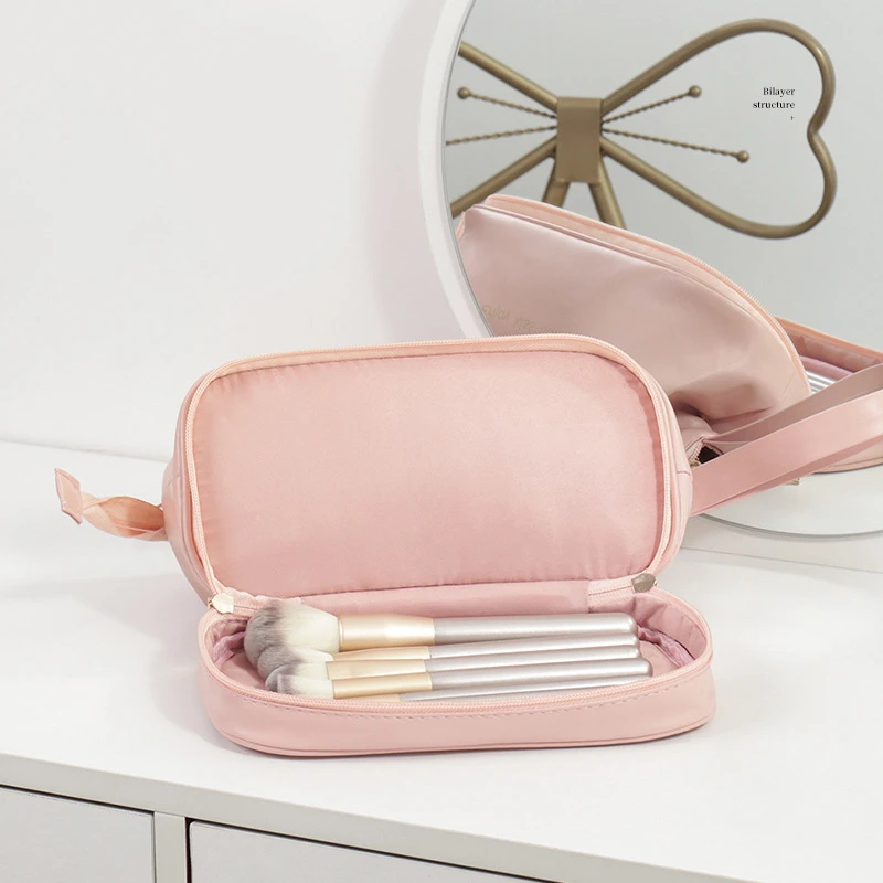 Double Layer Makeup Organizer Female Toiletry Kit Bag Make Up Case Storage Pouch Luxury Lady Box Cosmetic Bag For Travel Zip