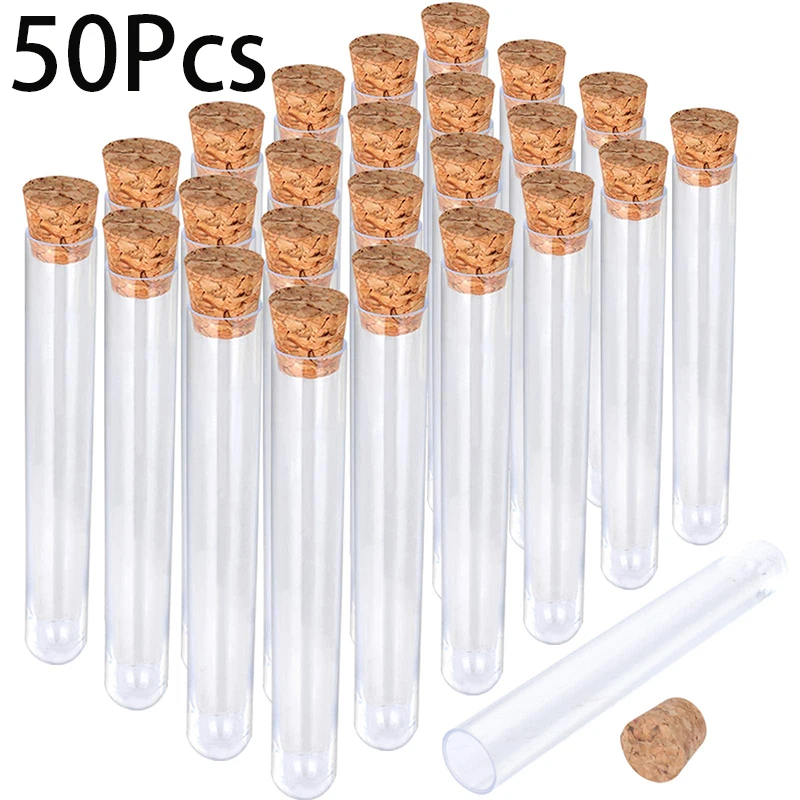 60Pcs Clear Plastic Test Tubes with Cork Stoppers 15x100mm 10ml Small Plastic Bottles with Corks for Candy Storage Bath Salt