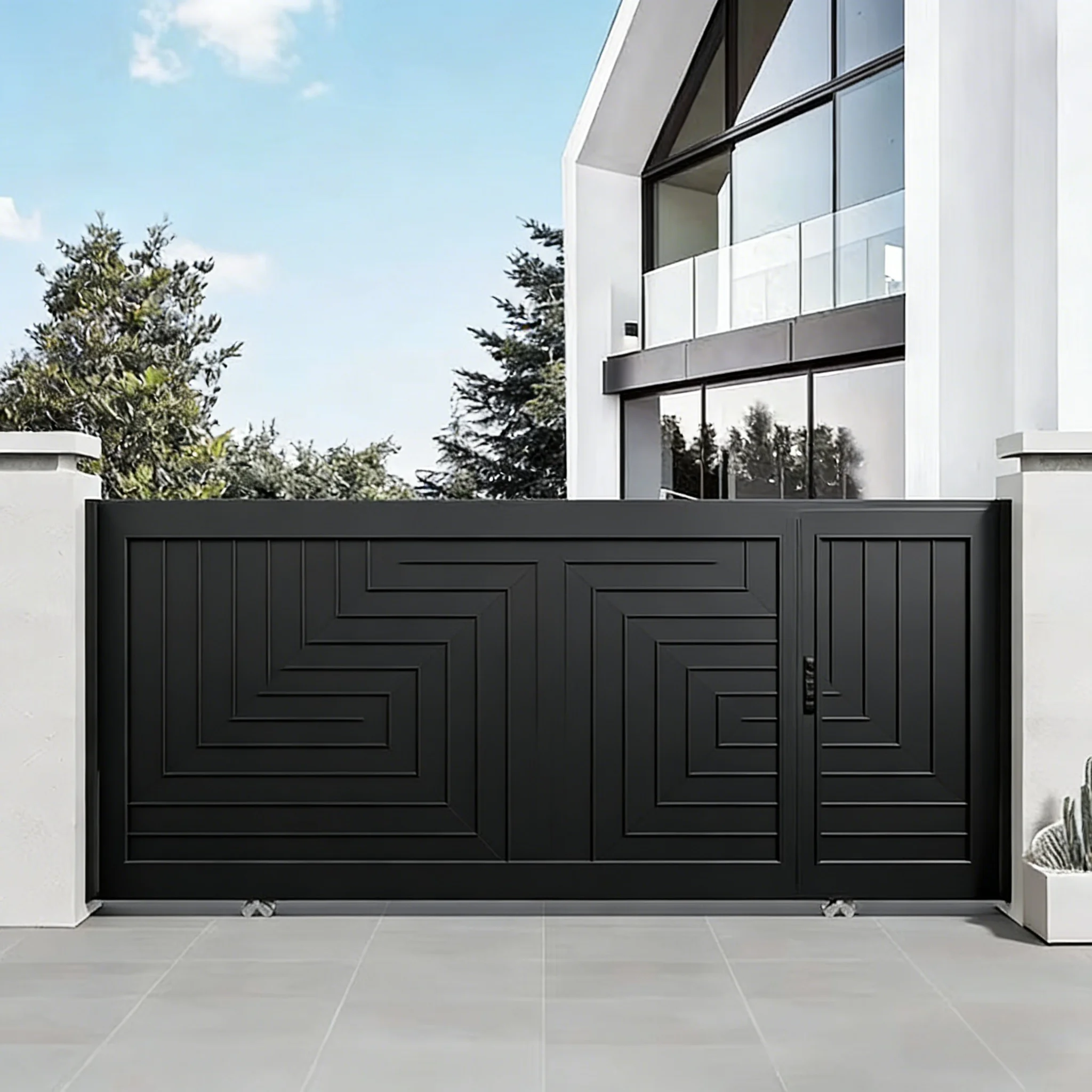 Modern Villa Gate Aluminum Sliding Electric Driveway Entrance  Design Security Trackless