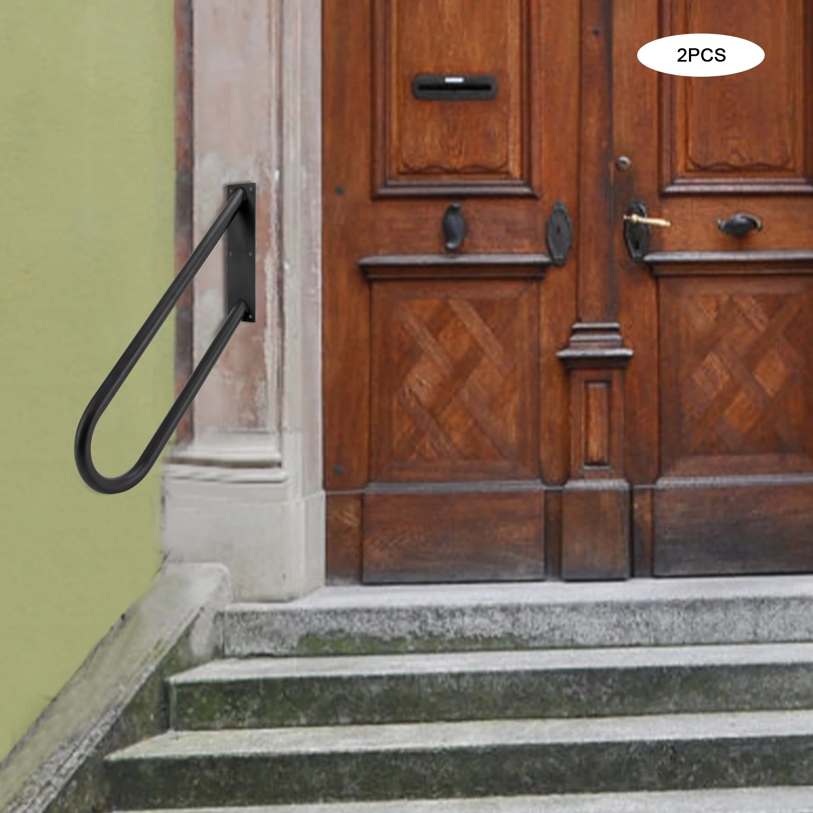 Set of 2 Stairs Grab Rails U-Shaped Safety Grab Bar Wall Mounted Hand Railing for Outdoor Garage Interior Exterior Stairway