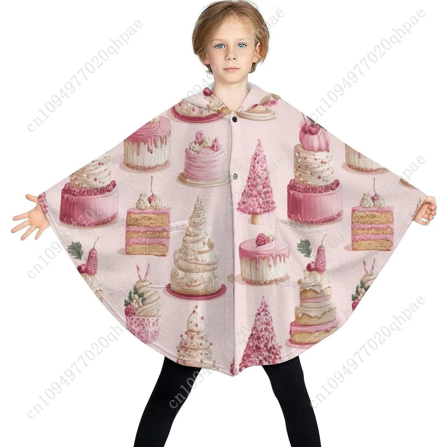 سترة بطانية مريحة من الفلانيل، هوديي كبير الحجم على شكل كعكة عيد الميلاد الوردية مع جيوب للأطفال والمراهقين #3