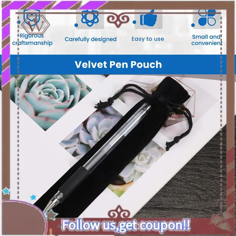 ABBG-100Pcs المخملية القلم الحقيبة السوداء الرباط حقيبة واحدة حامل قلم التعبئة والتغليف كم للمدرسة مكتب الأعمال هدية