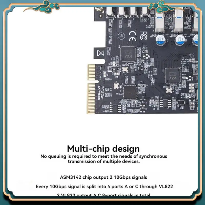 (Nuovo)-Scheda di espansione PCIE USB3.2 GEN2 da 10 Gbps PCI Express X4 a 4 porte TIPO A + 4 porte TIPO C Adattatore HUB USB per PC desktop