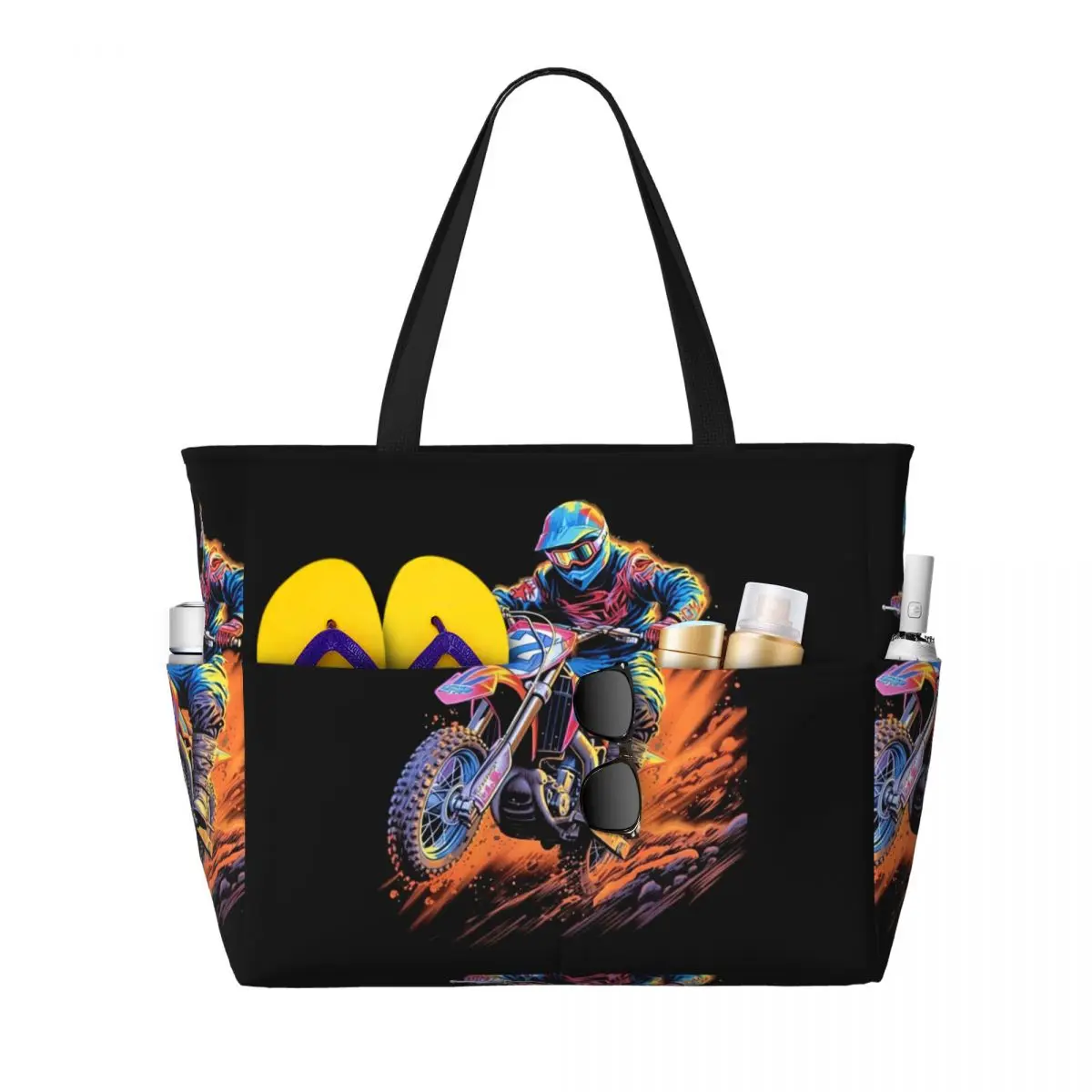 Motocross Dirt Bike In Action Beach Tote Bag Sport Gym Yoga Duffle Large Tote Bag Women Travel Bag Fitness bag
