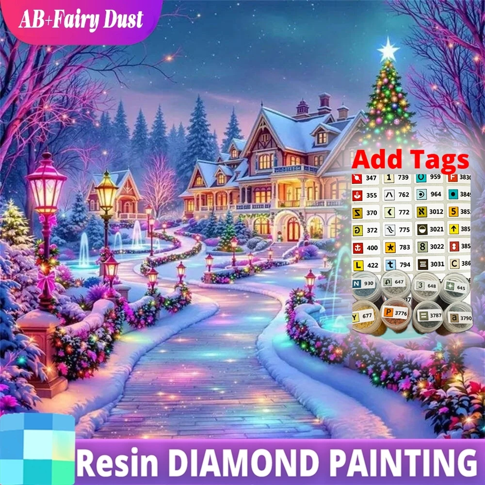 

Смола AB Сказочная Пыль Новое Прибытие Алмазная Мозаика Дом Пейзаж DIY Узор Для Взрослых Початковщиков Алмазная Картина Зимнее Дерево Chr