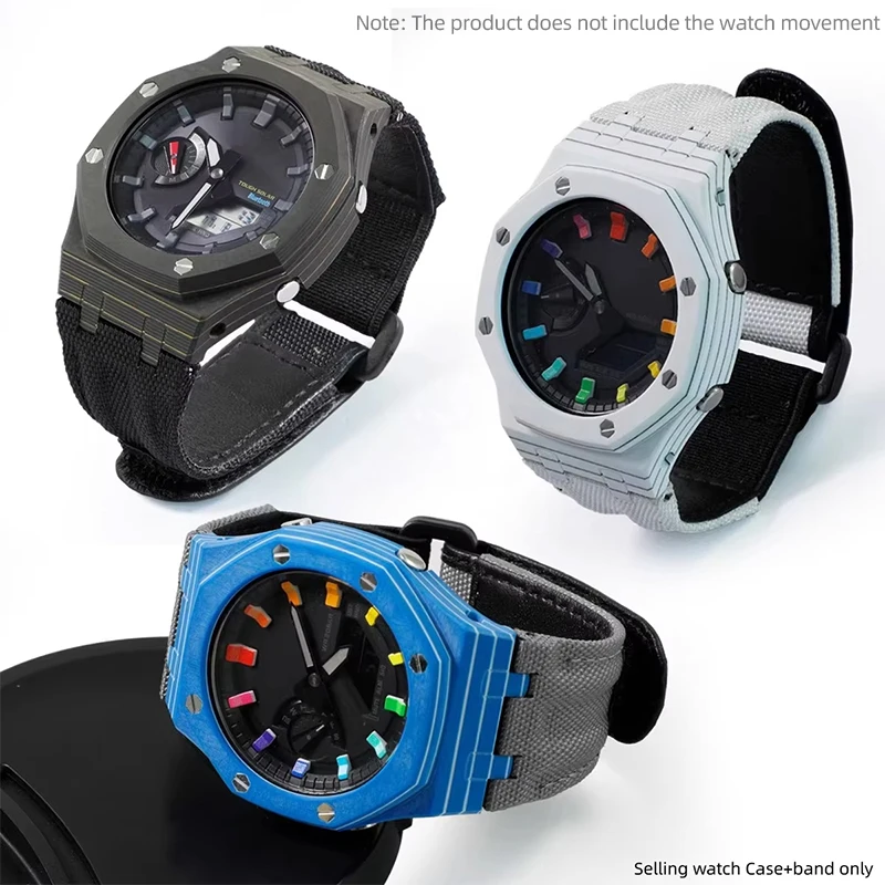 Mod kit GA-2100 GAB2100 Carbon Fiber Case&Nylon Watch Strap For Casio G-SHOCK GM-2100 GBM-2100 Ultra-light Bezel Replacement set