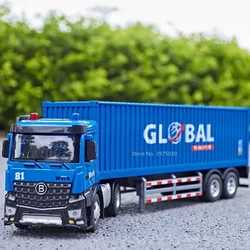 1/18 Container Transport Truck Model Toy Alloy Diecast Scale Car with Sound Light Door Can Be Opened Decorations for Boys Gifts