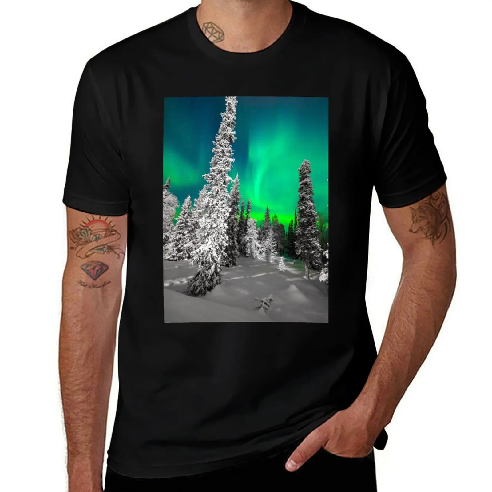 Northern Lights, Aurora Borealis, Arctic, Winter, Alaska T-Shirt Holiday Lightweight T-Shirt