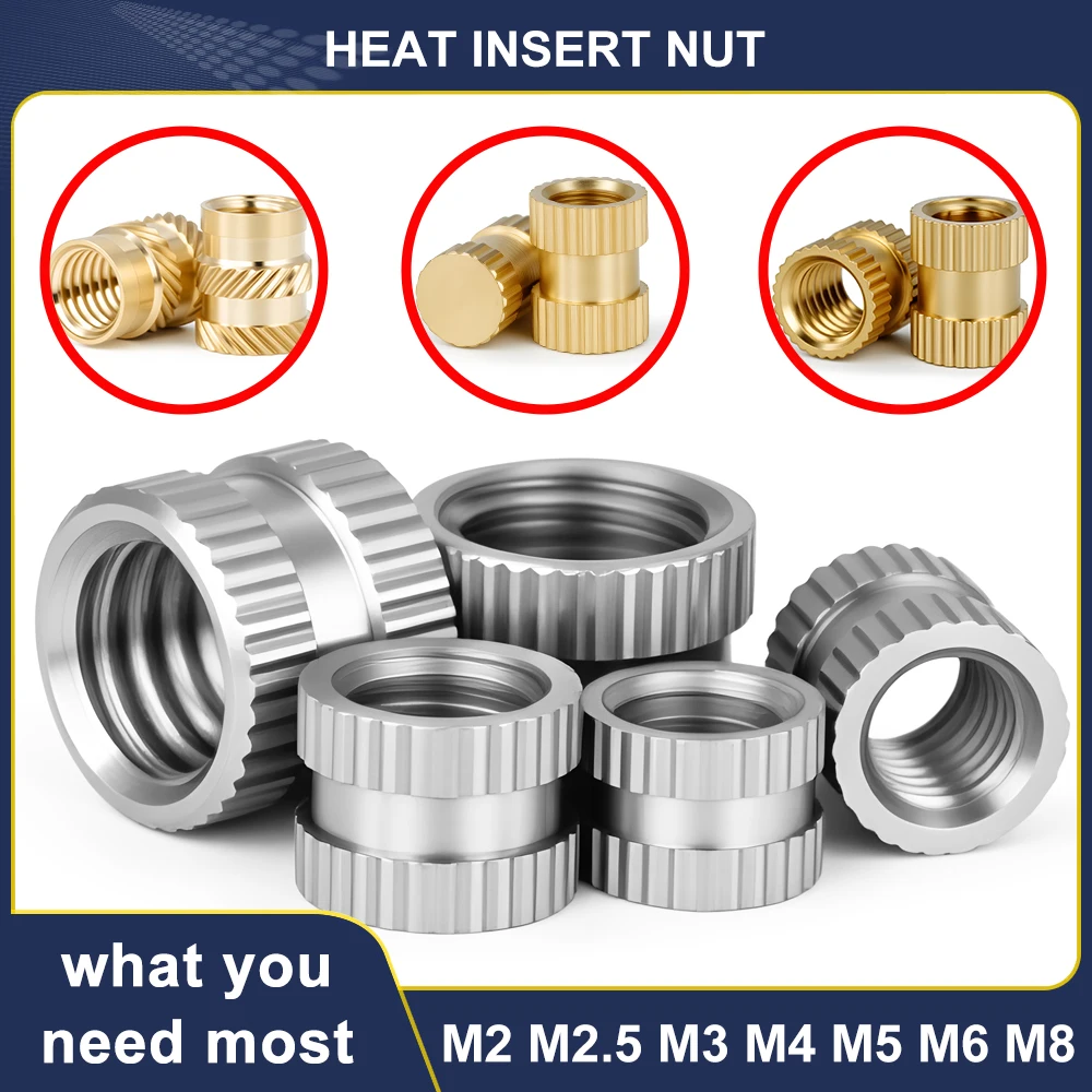 M2 M2.5 M3 M4 M5 M6 M8 Brass Heat Insert Nut Hot Melt Knurled Threaded Inserts 304 Stainless Steel Thermal 3d Printer DIY Nuts