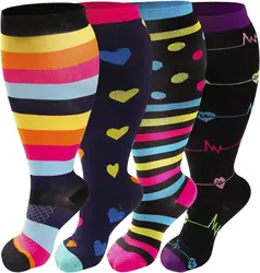 4 Pairs 2XL 3XL 4XL Plus Size Compression Socks Nurse Compression Socks Sport Ladies Men Women Running