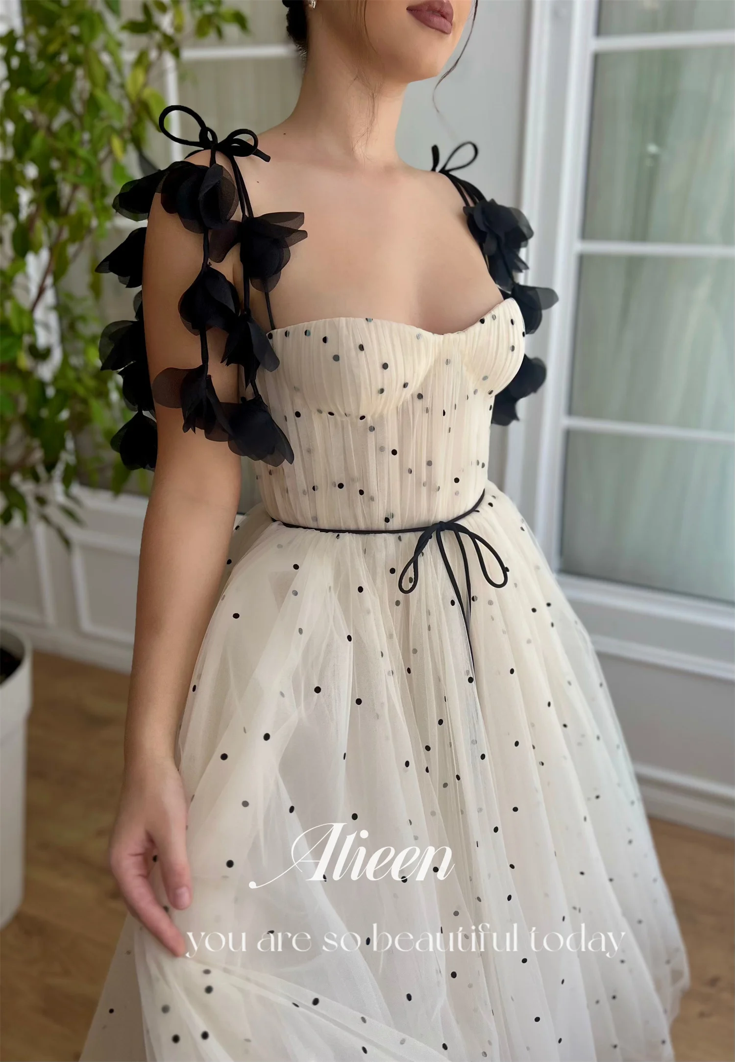 Aileen Champagne Sweetheart Black Dots A-line Chubby Elegant Party Dresses Woman Evening Gala Prom Wedding Dress 2024 Graduation