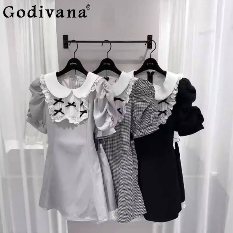 

Japanese Style Sweet Simple Outfits for Women Mass Produced Bowknot Short Sleeve Set Female High Street Slim Fit Lolita Suits