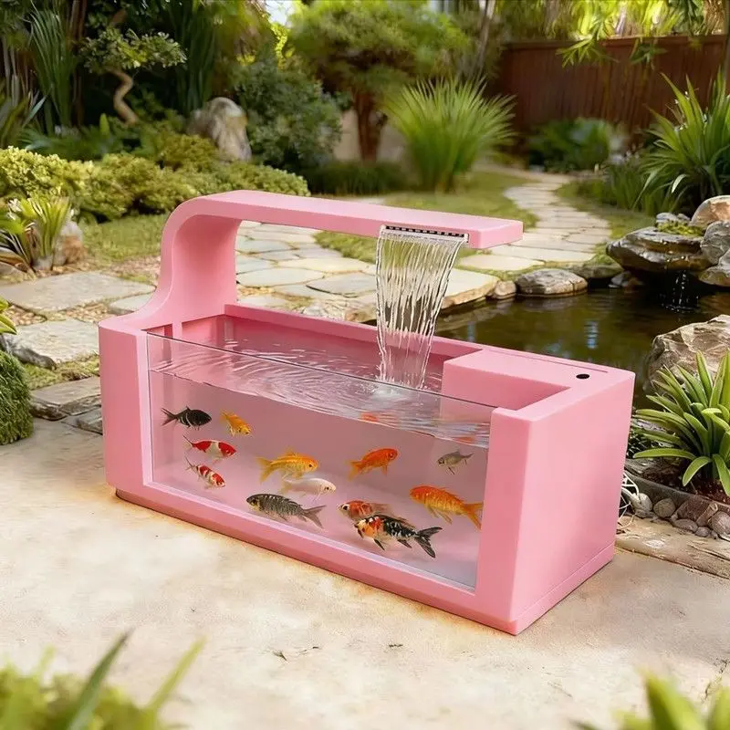 Customized stainless steel flowing water fish pond, balcony outdoor courtyard water circulation terrace waterfall metal tank