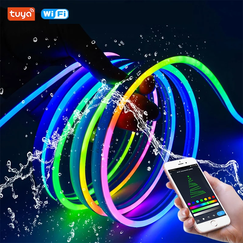 12V Neon LED Strip Light RGBIC 1-5m 84LEDs/m Remote/Bluetooth/TUYA WiFi EU AU UK US IP65 Flexible Neon Lights LED Strip For Home