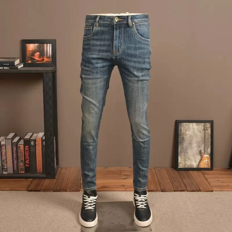 

Fashion Vintage Men Jeans Retro Blue Elastic Slim Fit Classical Designer Jeans Men Trousers High Quality Denim Pants Hombre